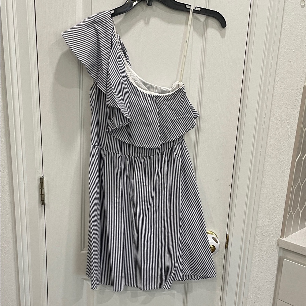 J.O.A. One Shoulder Striped Dress - Navy and White